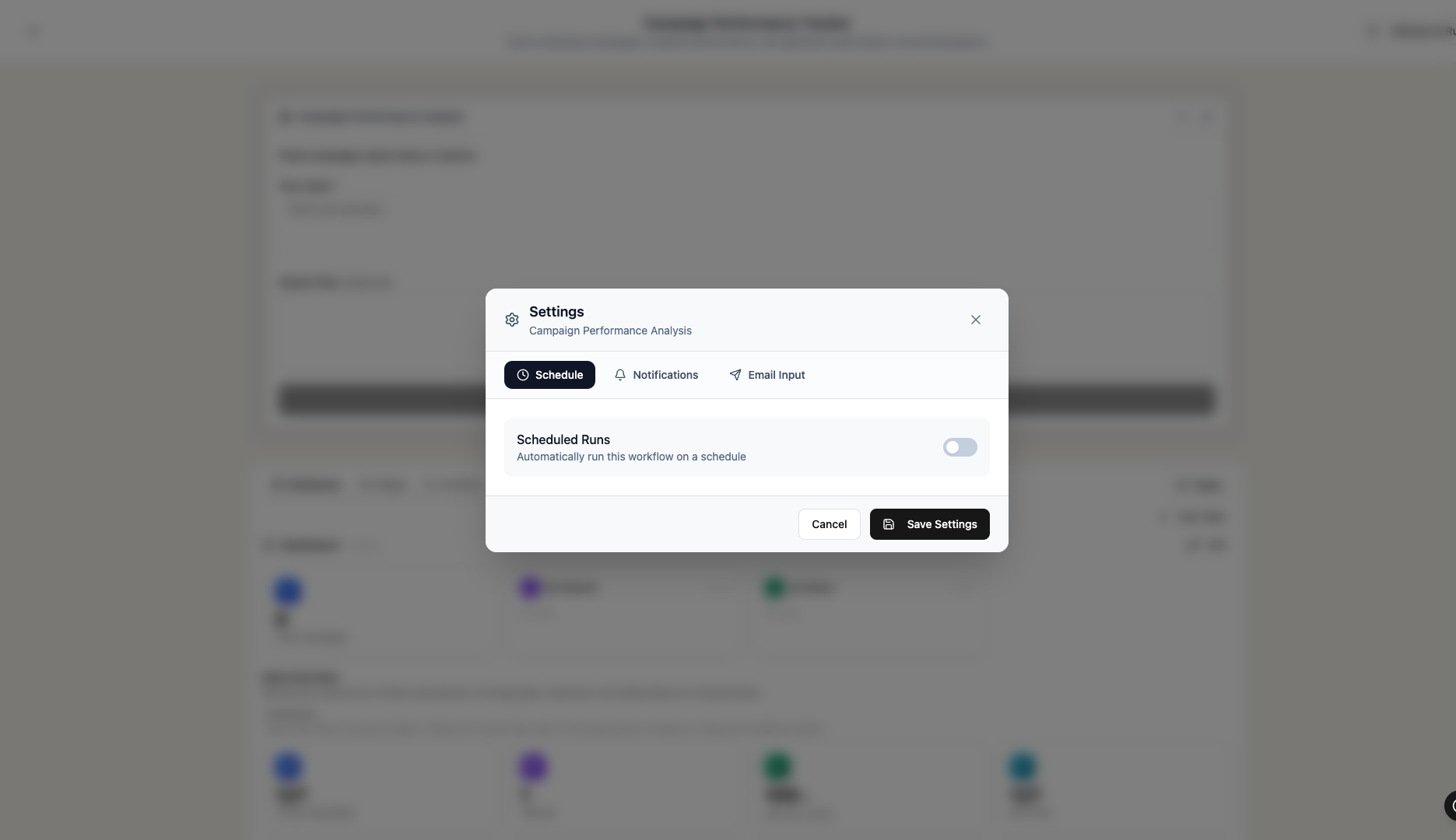 Workflow scheduling settings